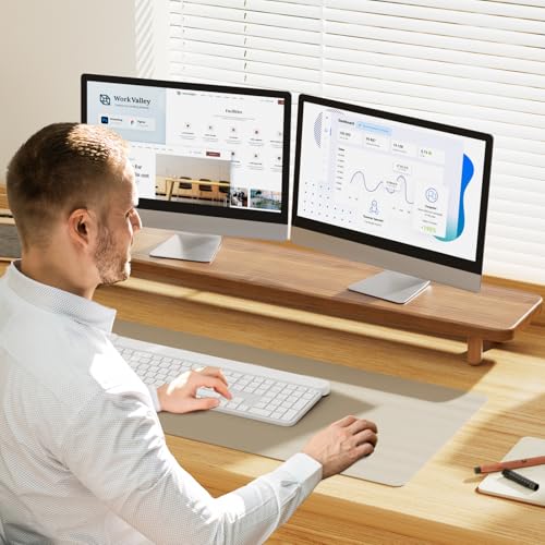 Image of Dual Monitor Stand Riser, 39 Inch Extra Long Wooden Desktop Monitor Riser with Storage for 2 Monitors Ultra Strong Desk Shelf Organizer Riser Ergonomic for 2 Screens /Laptop /PC /TV /Printer (Walnut