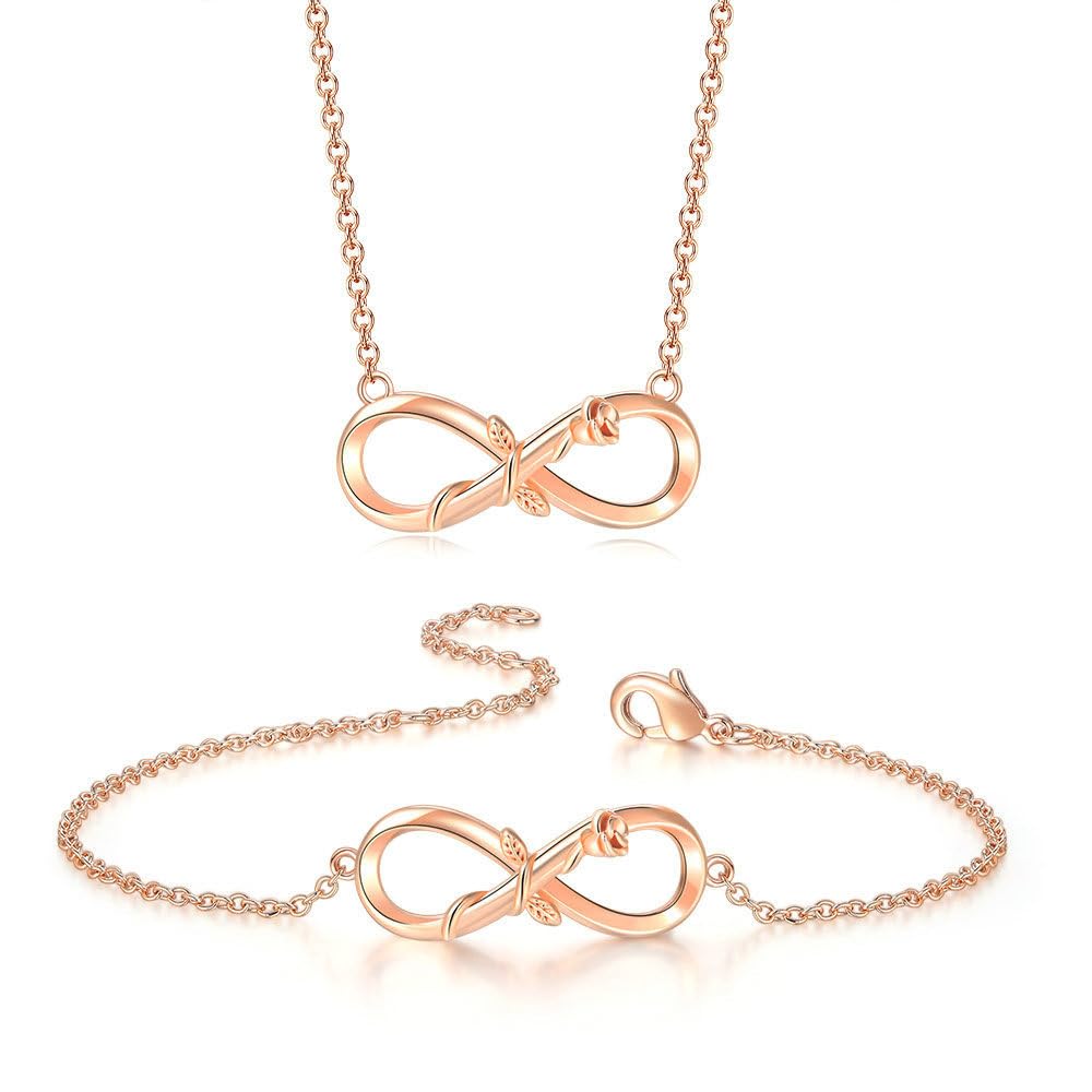 TOEECY Joyas para Mujer 18K Chapado Platino Oro Rosa Infinito Pulseras Rosa Flores Collar Colgante Juego de Joyas Fiesta Cumpleaños Boda Regalos Niñas Novia Esposa Mamá