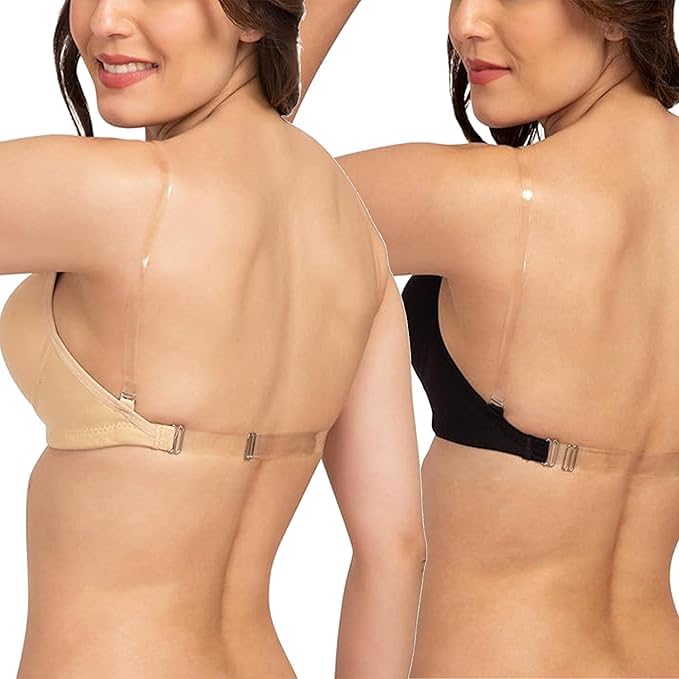 Image of GOZAL Cotton Womens Padded Bra Backless Band and Strap Looks Invisible Clear Transparent Bra Look