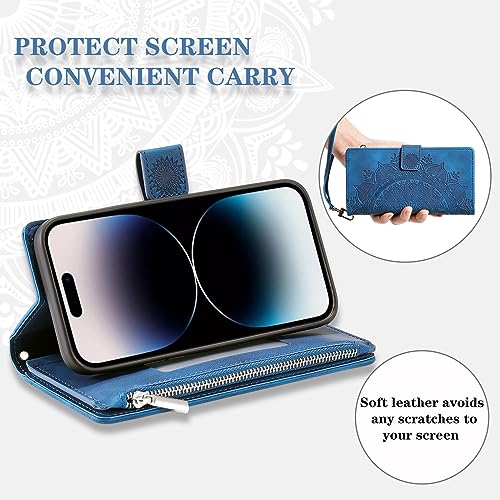 Protection intégrale iPhone 17 bleu en cuir de qualité supérieure - 6
