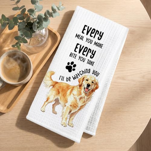Image of 2 Pcs Funny Golden Retriever Kitchen Towels 24x14 Inch, Golden Retriever Decorative Reusable Dish Towels for Kitchen Bathroom Decor, Waffle Weave Hand Cloth Tea Towel, Dog Lover Gifts for Women Friend