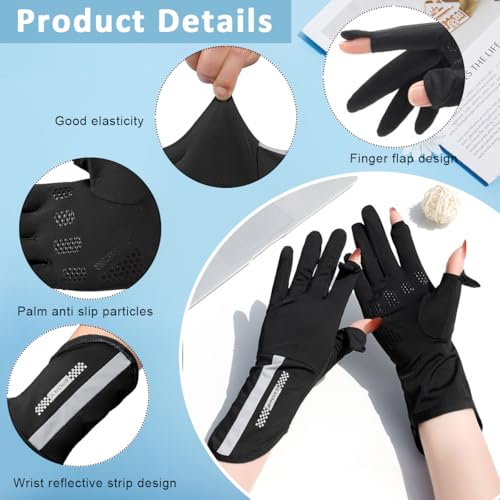 Image of PALAY Driving Gloves for Women, UV Protection Riding Gloves Women Sun Protection, Ice Silk Fashion Bike Gloves for Summer, Open Finger & Anti-slip Design Black