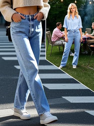 Women's Straight Leg Jeans Tummy Control Trendy High Waisted Stretchy Casual Denim Pants Baggy Trousers2