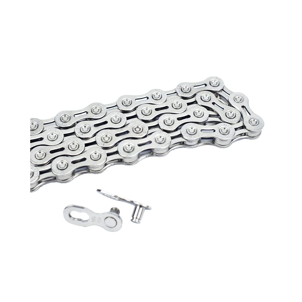 VG SPORTS Cadenas de bicicleta de 6/7/8/9/10/11 velocidades, cadenas de bicicleta ligeras medio huecas para bicicleta de carretera/MTB/BMX, plata/oro/titanio/arco iris con eslabón perdido