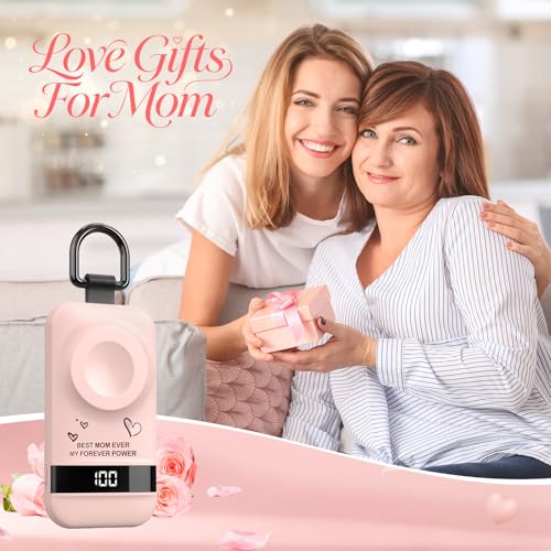 Image of 5W Fast Portable Charger for Apple Watch, 2500mAh & Digital Display - Magnetic Fast Charging iWatch Charger for Travel - for Apple Watch Series (Pink-Mom)