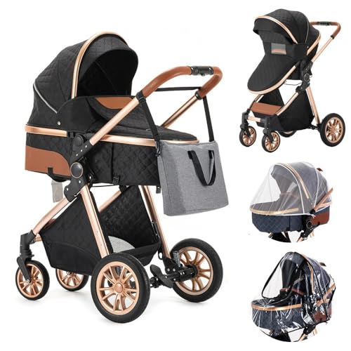 Image of Zkiprm 2 in 1 Portable Baby Stroller Reversible Quick-Fold High Landscape Aluminum Frame Infant Stroller for Newborn Black