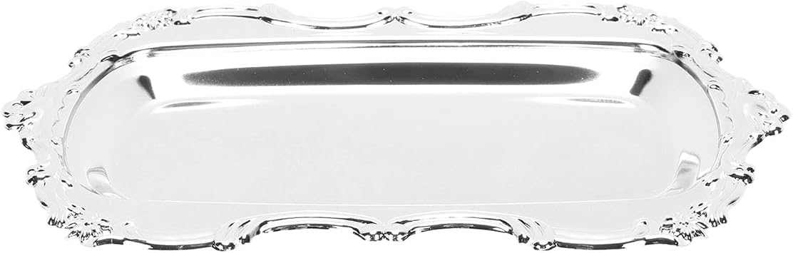 Jewelry Tray European Style Rectangle Shape Multifunctional Antique Trinket Dish for Parties (Silver)