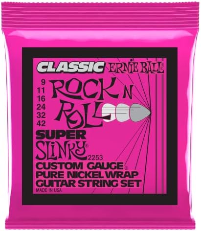 Ernie Ball Super Slinky Classic Rock n Roll Pure Nickel Wrap Electric Guitar Strings - 9-42 Gauge