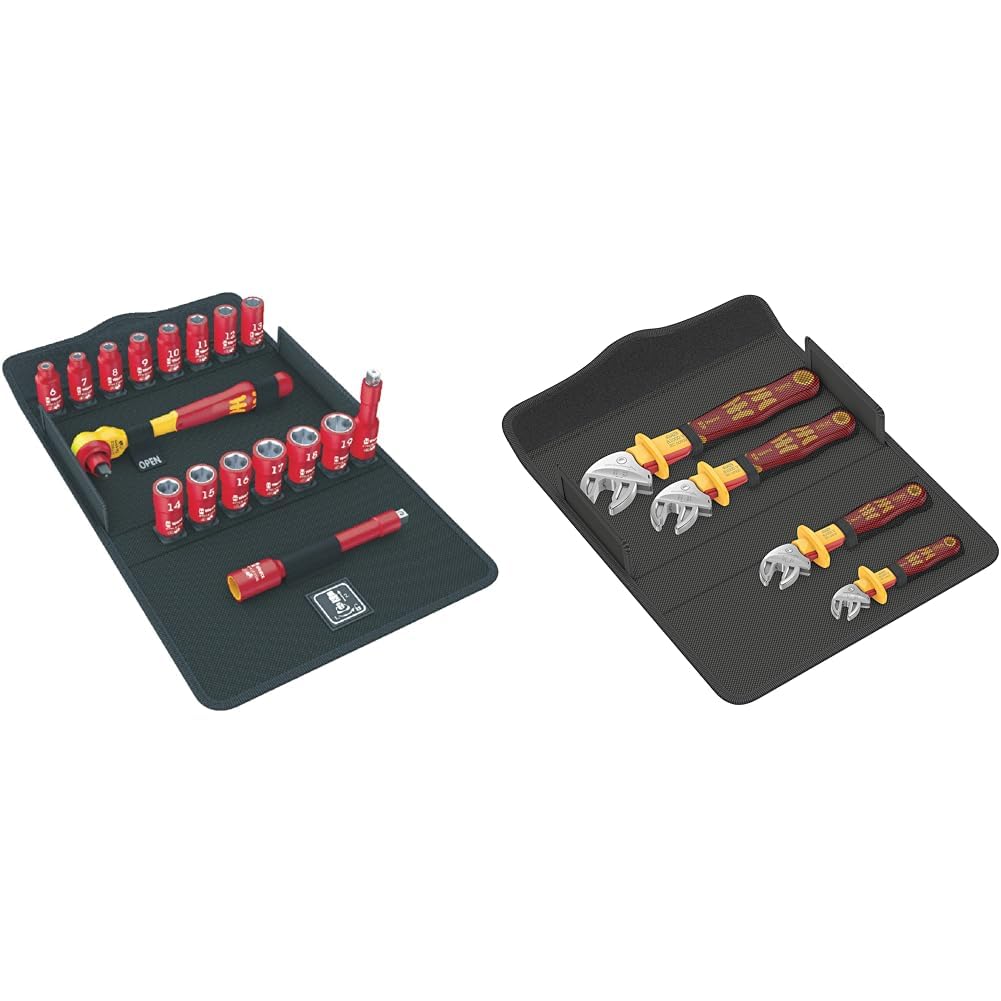 Wera 05004970001 8100 SB VDE 1 Zyklop Knarrensatz, Isoliert, Umschalthebel, 17-teilig, 3/8 Zoll & 05020170001 6004 Joker VDE 4 Set 1, VDE-isolierter selbstjustierender Maulschlüssel-Satz, 4-teilig