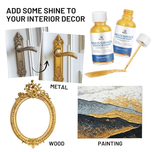 Image of SENVEN Liquid Gold Leaf Paint High Gloss Multi Surface Rich Gold Paint for Metal, Wood, Plastic, Canvas, Appliance, Furniture Scratch Repair & Art Handcrafts 30ml /1.5oz Fast Drying Acrylic Metallic Finish