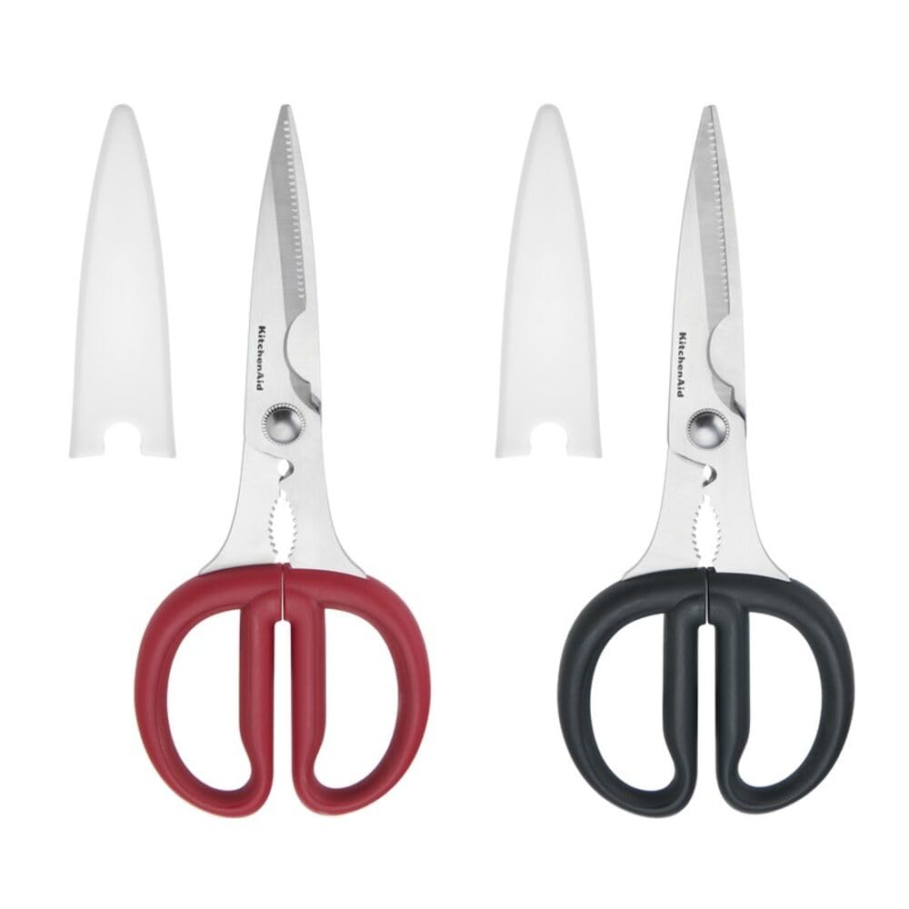 KitchenAid 2-Piece Multipurpose Shear Set – Versatile Scissors with Nutcracker, Bottle Opener, Ergonomic Handles with Protective Blade Covers