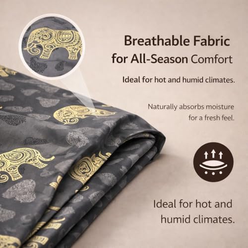 Image of King Size 100% Pure Cotton Bedsheet | Royal Elephant Design with 2 Pillow Covers, 300 TC, 108 x 108 Inches Bedding Set, Soft & Breathable Cozy Flat bedsheets, Dark Grey