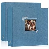 Lanpn 2 Packs Scrapbook Photo Album 12x12, Linen Window Design Cover Top Load 3 Ring Folder Binder Photo Book Photobook 12 x 12 inch with 30 Plastic Sleeves 60 Pages (Blue)