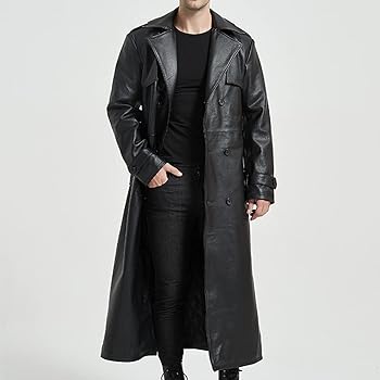 Luxus Jackets Men's Faux Leather Winter Warm Long Trench Coat (US