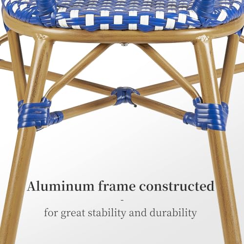 Image of PURPLE LEAF Outdoor French Bistro Arm Chairs Set of 2, Bamboo Finish, Blue