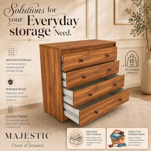 Image of Studio Kook Majestic Engineered Wood Chest of Drawers, 4 Drawers (Amber Walbut, Matte Finish)
