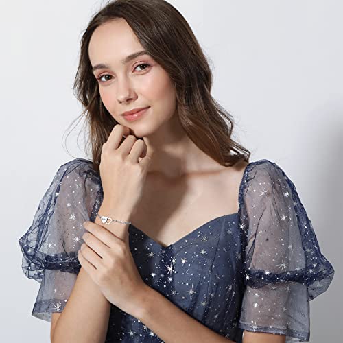 Personalized 2/3/4 Pieces Set of Stainless Steel Heart Shape Necklace/Bracelet Custom Engraved Names Gift for Mother Daughter Sister Best Friend 6