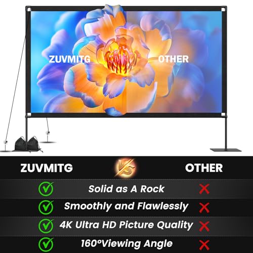 image for ZUVMITG 120inch Outdoor Projector Screen with Stand: 16:9 4K HD Portab