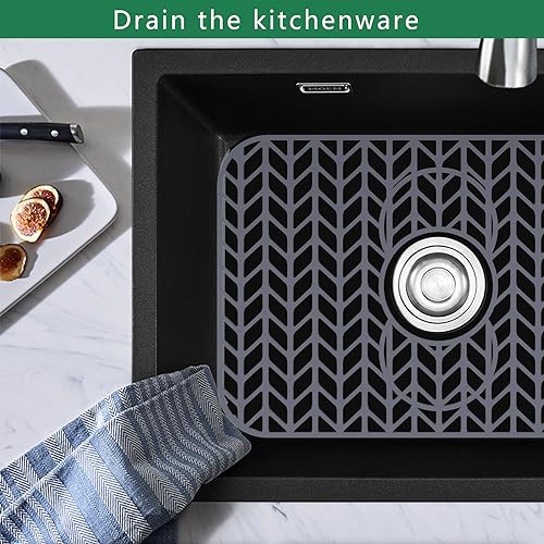 Image of GUUKIN Sink Protectors for Kitchen Sink 19x13 & 24x12.5 & 13x11 & 26x14 & 28x14 & 29x15, Large Silicone Mats Grid for Bottom of Farmhouse Stainless Steel (19x12.5 with 3 Reserved Holes)