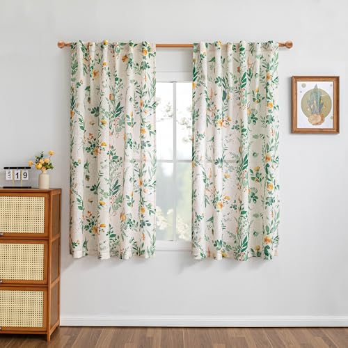 Image of MYSKY HOME Linen Floral Curtains 72 Inches Long 2 Pcs Sage Green Semi Sheer