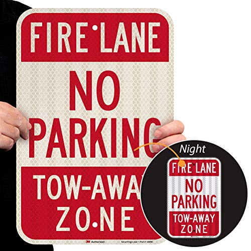 Flash Deals - 50% OFF SmartSign - T1-1063-HI_12x18 Fire Lane - No Parking, Tow-Away Zone Sign By | 12 x 18 3M High Intensity Grade Reflective Aluminum Red on White
