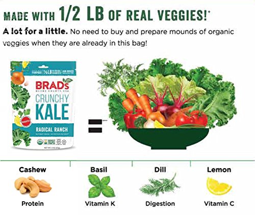 Brad's Plant Based Organic Crunchy Kale, Radical Ranch, 6 Bags, 12 Servings Total #TOP4