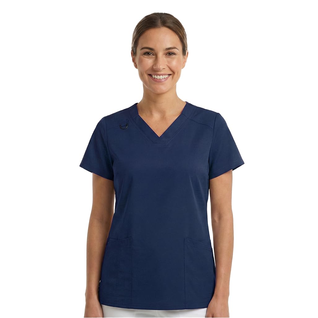 B-well ANGELICA Casaca de enfermería para mujer, túnica médica con cuello en V, bolsillos funcionales, transpirable y fácil de limpiar, ropa de trabajo para clínica y práctica