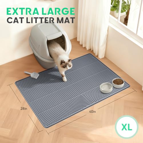 Pawtasy Cat Litter Box Mat,40\" x 28\" Extra Large Silicone Waterproof Litter Trapping Mat for Scatter Control Soft on Kitty Paws Non-Slip Easy to Clean