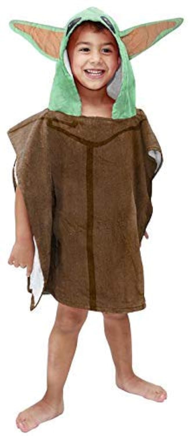 Jay Franco Star Wars The Mandalorian The Child - Baby Yoda Grogu Kids Bath/Pool/Beach Hooded Poncho - Super Soft & Absorbent Cotton Towel, Measures 28