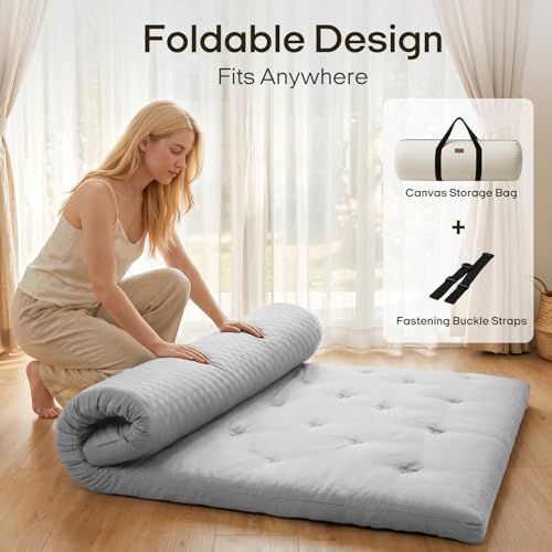 Image of ZonLi Japanese Floor Futon Mattress 4 inch Thicken Tatami Mat Sleeping Pad 100% High Density Foam Foldable Dormitory Pad Tatami Mattress,for Floor Lounger Adult Pillow Bed Queen Size