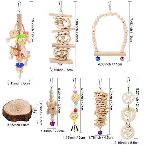 Speelgoed voor Vogels,Vegena 8 PCS Vogel Papegaai Speelgoed,Houten Vogel Kauwen Speelgoed,Hangend Bel,Schommelen en… - Afbeelding 4