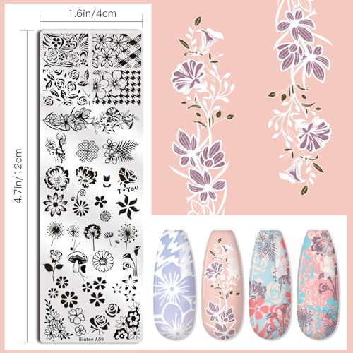 Biutee Nail Stamping Plates Set 10 pcs Nail Art Stamper Scraper Nail Stamp Plates Kit Nail Art Plate Template Lace Flower Butterfly Star Rose Design Nail Art Accessories - Thumbnail 5