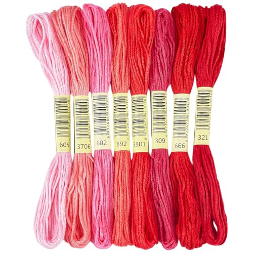 Image of 1 Box 65.6 Yards 8 Skeins 6 Ply Red Friendship Bracelet Floss String Variegated Embroidery Cotton Thread Bulk Assorted Cross Stitch Gradient Yarn Set for Sewing Hand Making Diy Felt Projects