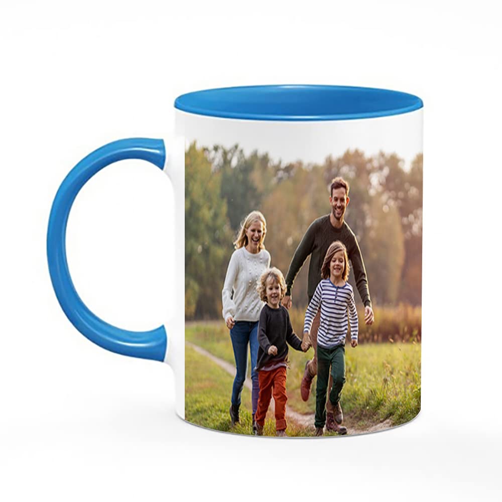 Personalised with Multi Photo Collage Mug Memorable Gift for Family,Friends,Birthday,Any Occasion Coffee Tea 11oz Inside Coloured Ceramic Mug. (2 Photo, Blue)