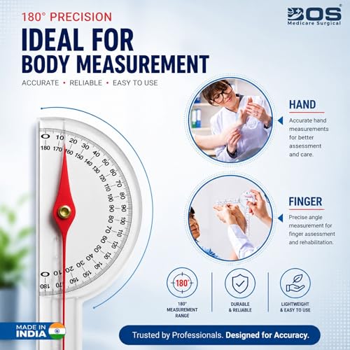 Image of Goniometer Set 180 & 360 Transparent Plastic Joint Angle Measurement Tool for Physiotherapy, Finger Hand Leg ROM Measuring Device for Orthopedic Rehabilitation Clinic Equipment (Set Of 3 Pcs )