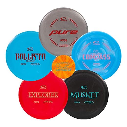 Latitude 64 Retro Disc Golf Starter Set | Frisbee Golf Set | Explorer Fairway Driver | Ballista Pro Distance Driver | Musket Fairway Golf Disc | Compass Midrange | Pure Putter (5 Disc Starter Set)