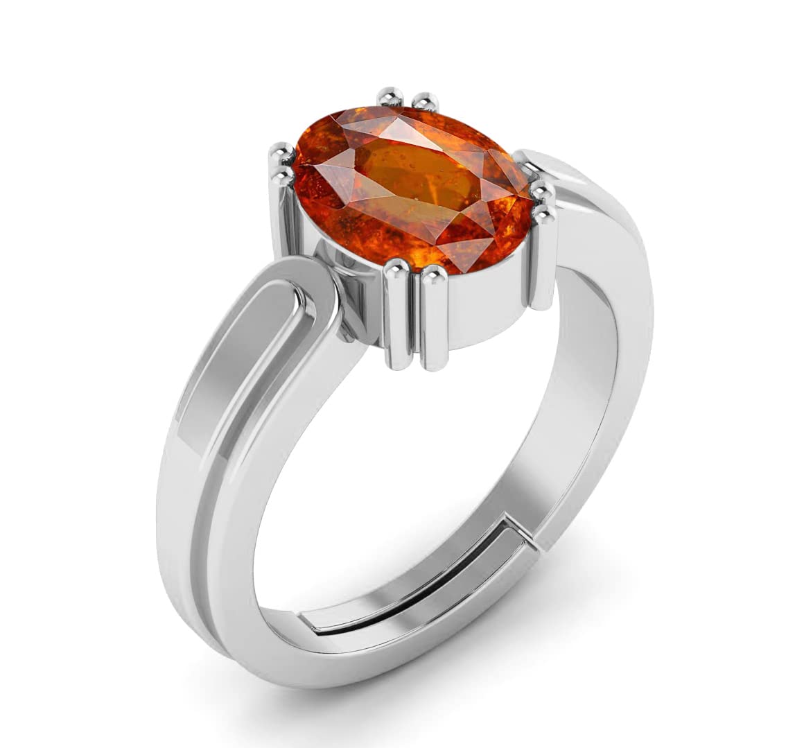 Natural Certified Gomed Ring 2.25 Carat Natural Gomed Stone Astrological Silver Ring Adjustable Gomed Hessonite Astrological Gemstone Silver Plated Ring for Men And Women By Lab - Certified