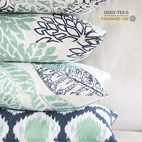 Phantoscope Set Of 4 New Living Series Cyan Blue Throw Decorative Pillow Cover Cushion Cover Geometric-Pattern 18 X 18 Inches 45 X 45 Cm #TOP4