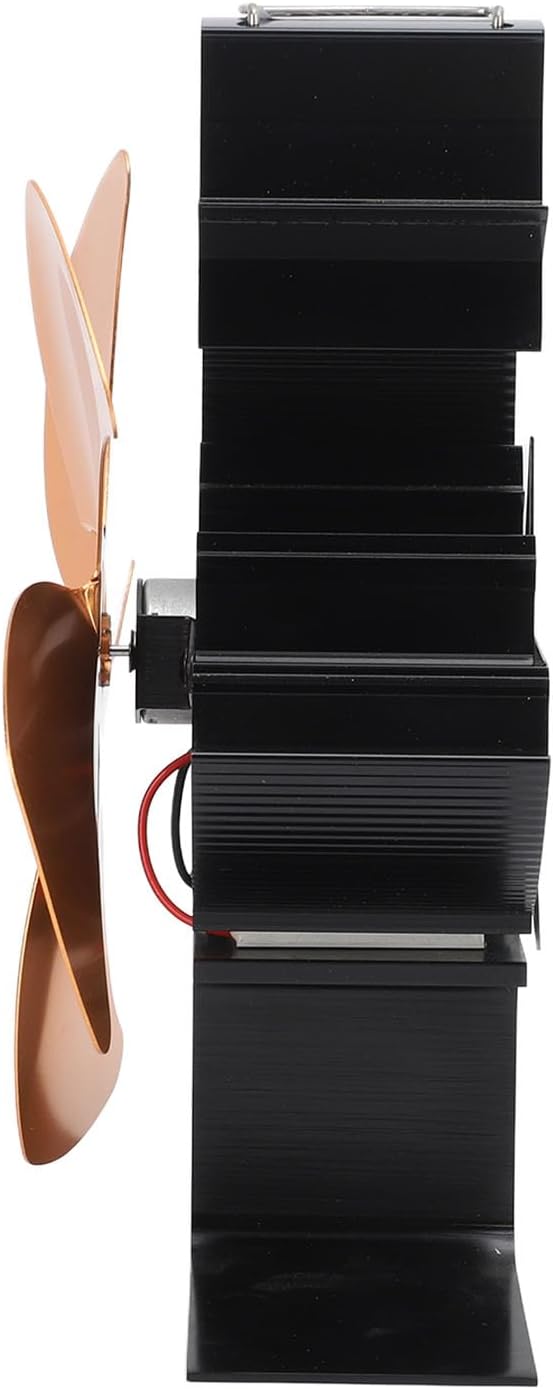 Wood Burner Fan, 5 Blades, Aluminum, Ultra Quiet, Energy Saving - Efficient Heat Circulation, No Power Required, Ideal for Ice Fishing and Camping (Gold)