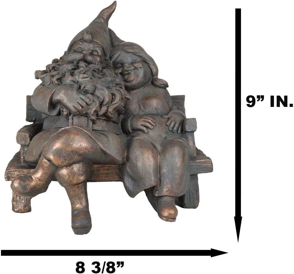 Ebros Gift Whimsical Festive Holiday Novelty Forever Love Mr and Mrs Gnome Couple Sitting On Wooden Stool Bench Figurine Travelling Gnomes DIY Fairy Garden Home Decor