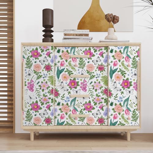 VaryPaper Papel Pintado Mariposa y Flores Rosa 44.5cmx200cm Vinilo Adhesivo Muebles Papel Tapiz Autoadhesivo Dormitorio Infantil Niña Salon Vinilos Decorativos Armario Estanteria Mesita de Noche