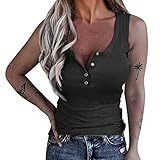 Spaghettitops Frauen Sexy Teenager MäDchen Rippstrick Tanktop Sport Tank Tops Mit Knopf Spaghetti TräGer Top äRmelloses Unterhemd Frauen Camisole Weste Bluse Sommer Oberteil Tunika Hemd TräGershirt