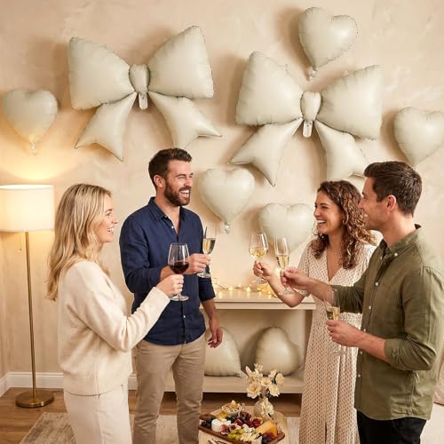 Image of 12 Pcs 18 Inch Heart Balloons and 38 Inch Bow Balloons, Large Foil Bow Heart Balloon Bow Party Decorations for Birthday Baby Shower Valentines Wedding Party