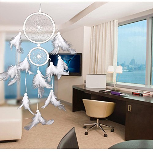 Usstore Home DÃ©cor 1PC Handmade Lace Dream Catcher Feather Bead Hanging Decoration for Bedroom Living Bathroom House Shop Office Windows Decor Ornament (White)