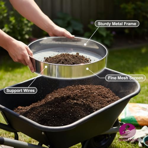 Image of DIVAYANSHI Heavy Duty Soil Sifter for Gardening & Compost | Durable Metal Mesh Screen for Soil, Sand, Gravel & Rock Filtering | Garden Tool for Home, Nursery & Landscaping Use