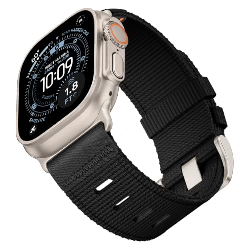 Image of Tactical Nylon Bands for Apple Watch Ultra 3 2 Band Series 11-1 /SE Men | Rugged Breathable Fabric, Nato Adjustable Sport Strap with Reinforced Connector for iWatch Ultra 49mm 46mm 45mm 44mm 42mm L