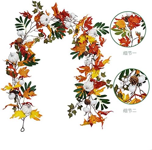 LIZX Artificial Maple Leaf Sunflower White Pumpkin Garland Hanging Vine Decoration Autumn Fall Wedding Party Thanksgiving Home Décor, 75inch