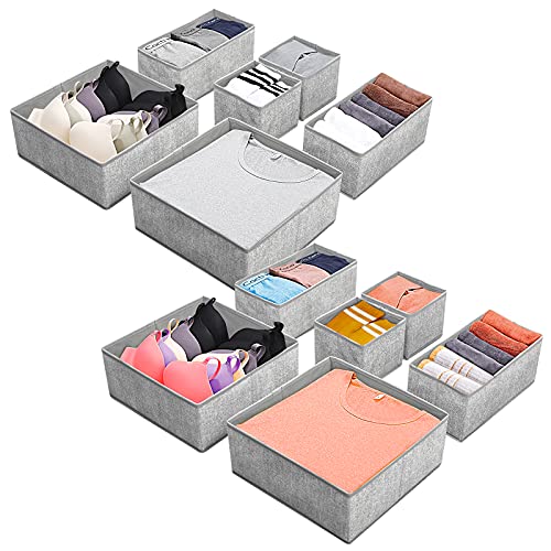 Image of Hinotori Clothing Drawer Organizers 12 Pack – Foldable Storage Bin Drawer Dividers for Clothes, Underwear, Socks, Bras – Collapsible Fabric Organizer for Closet, Shelves, Dresser, Bedroom