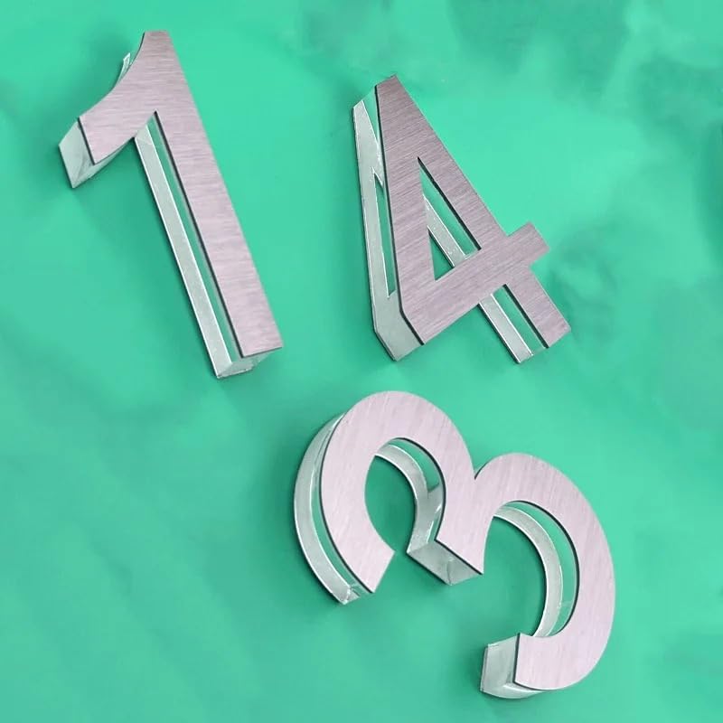 Numero civico, Adesivi con numeri in acciaio inossidabile da 75 mm, civici in metallo trasparenti, targhe for porte, 0 a 9(4)