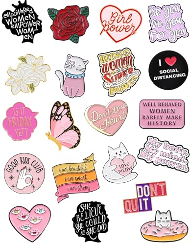 20 Pcs Girl Power Enamel Pins Bulk, Cute Backpack Pins Aesthetic Hat Lapel Pins for Backpacks, Funny Enamel Brooch Pin Set for Women, Girls, Bags, Lanyards
